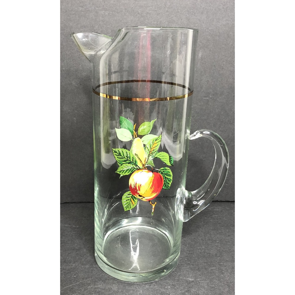 West Virginia Glass Company Fruit Pitcher Peach Pear MCM 11 1/4" Tall Vintage